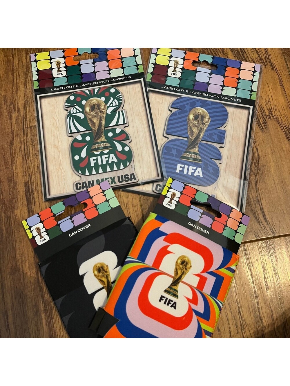New FIFA 26 World Cup Lot 2 x Can Covers & Laser Cut Icon Magnets Trophy Mexico